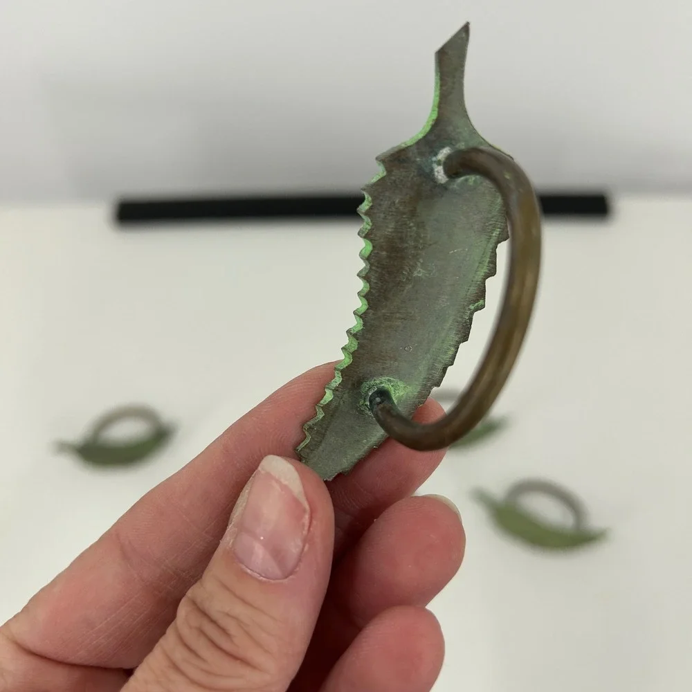 Metal Leaf Napkin Rings Set of 6 Verdigris Patina Finish Botanical Green